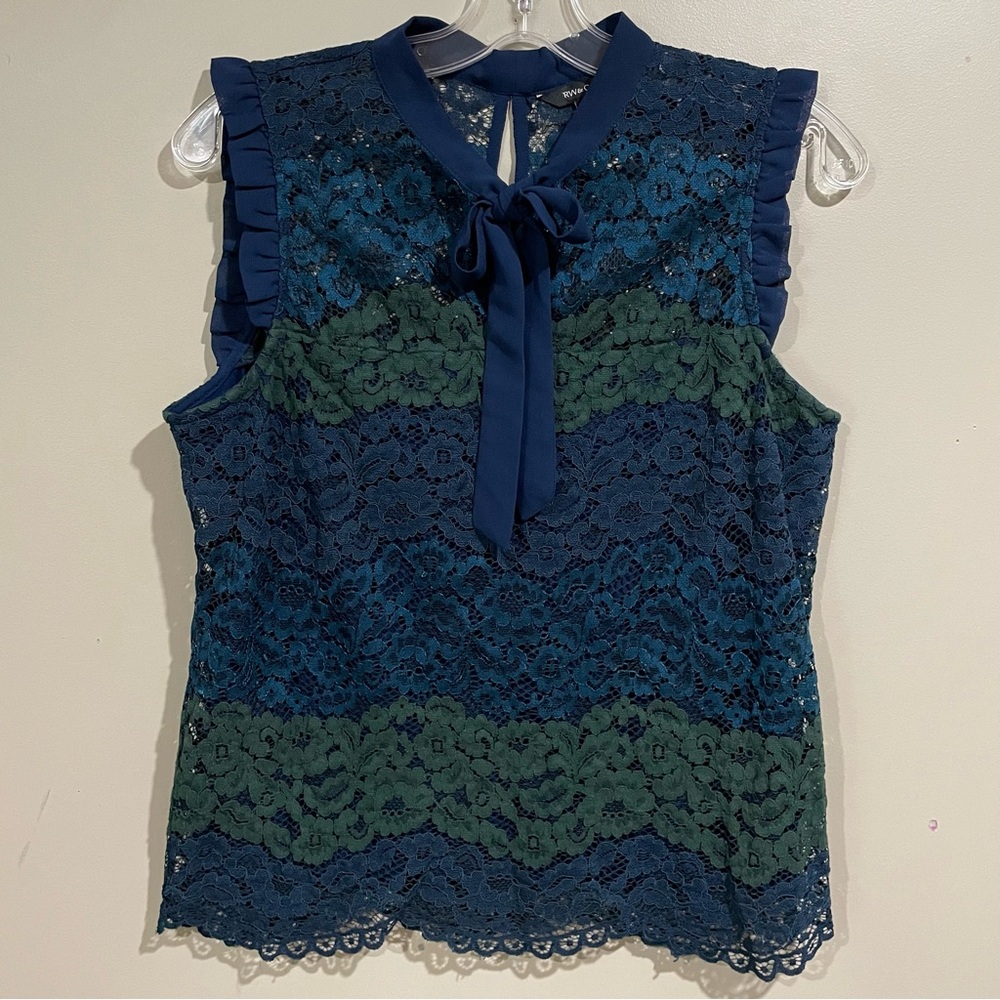 Elegant Lace Sleeveless Top - Blue and Green